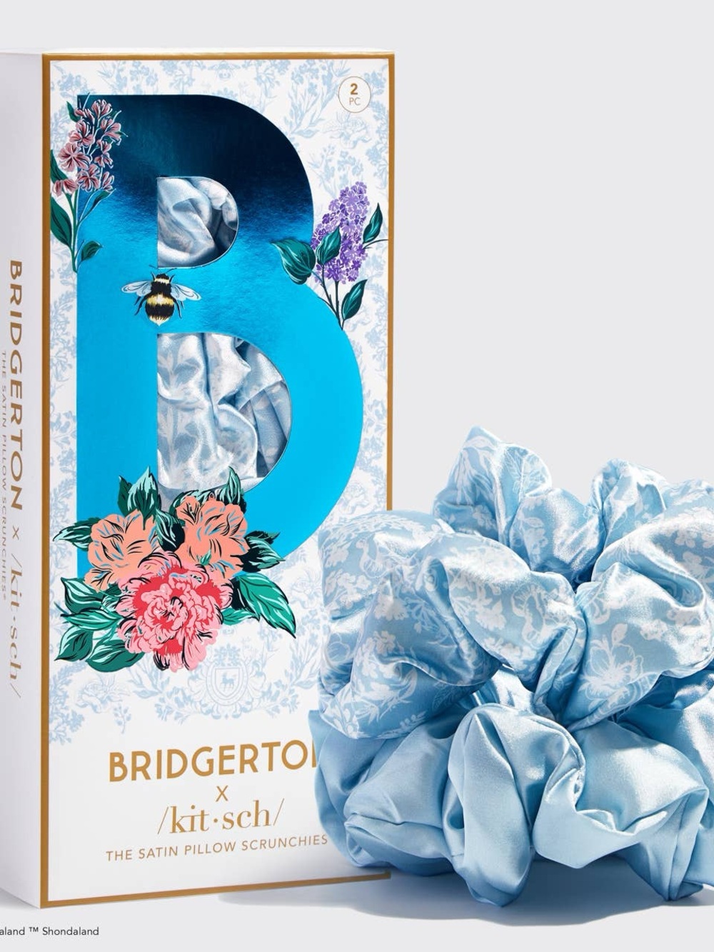Kitsch x Bridgerton Satin Pillow Scrunchies in Light Blue (2-Pack)